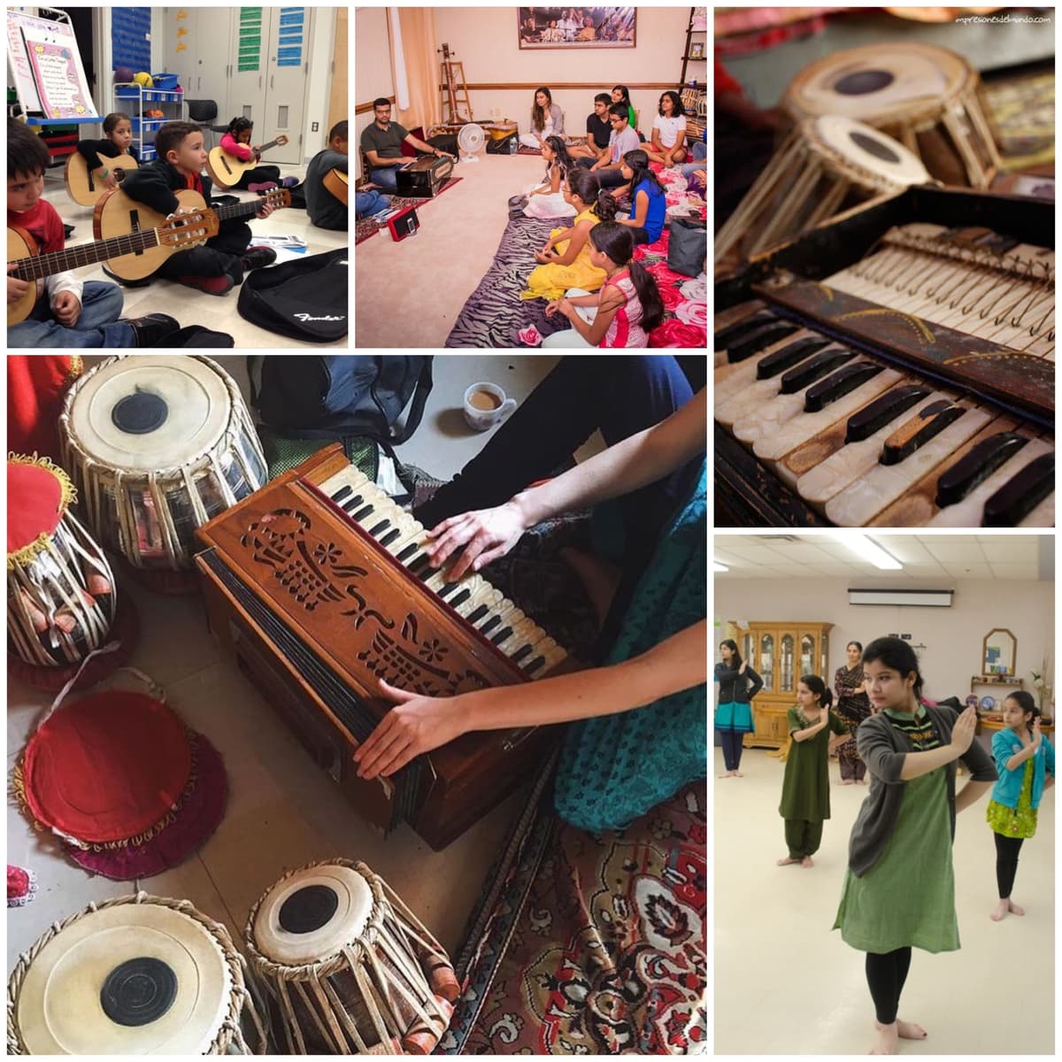 Students learning music with guitars and melodicas in free beginner music courses