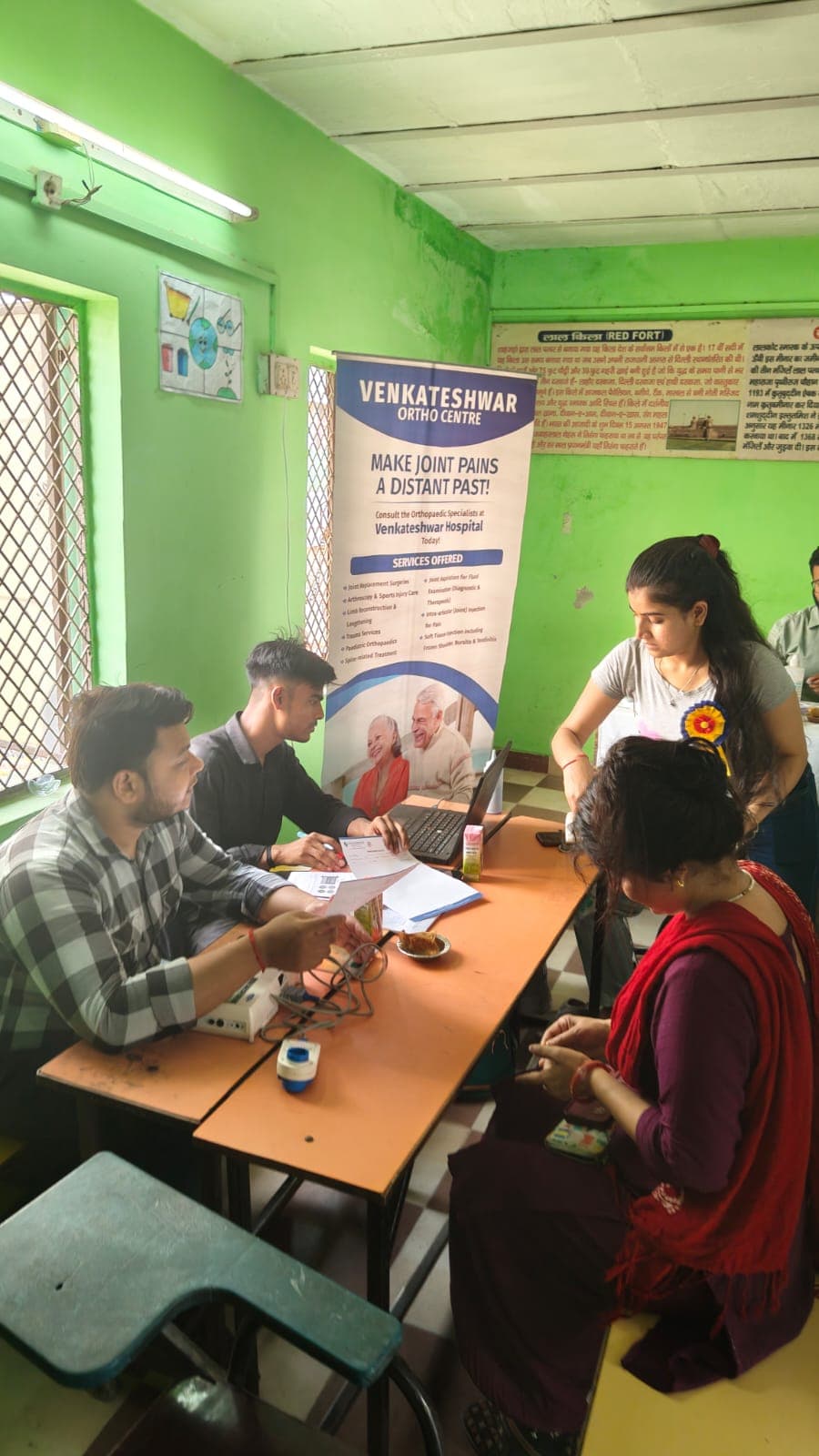 Healthcare volunteers providing medical assistance